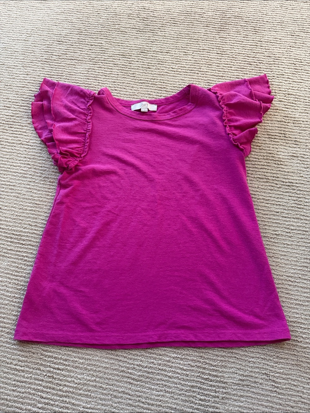 LOFT Fuchsia Ruffle Sleeve Short-Sleeve Tee